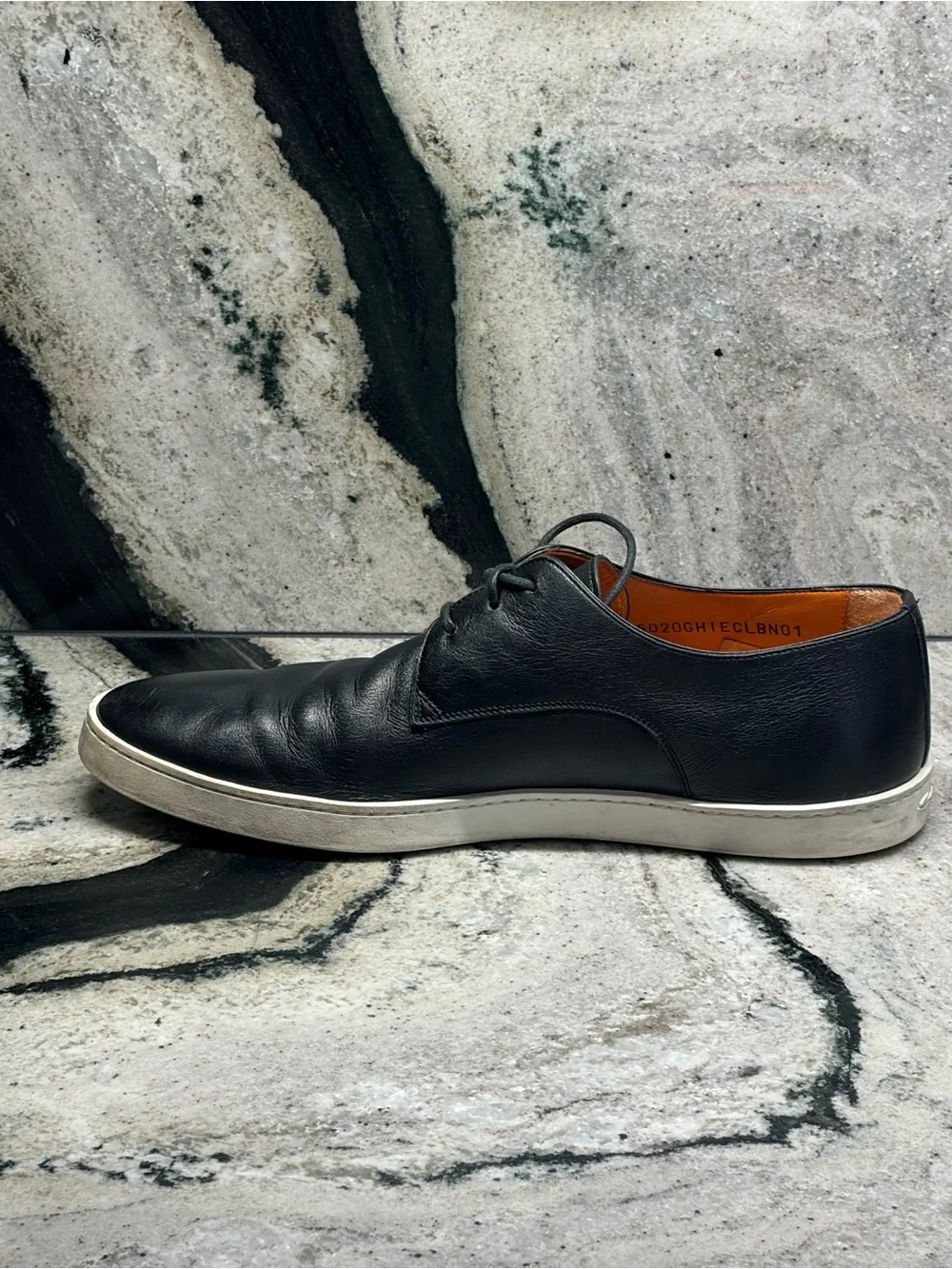Santoni Men’s 9.5 Black Leather Derby Sneakers Made in Italy Luxury Shoes